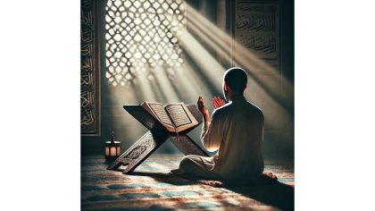 Ilustrasi orang di masjid.